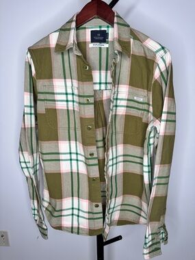 SCOTCH & SODA LIGHT FLANNEL MEN's EXPLORERS PLAID GREEN SHIRT Size M